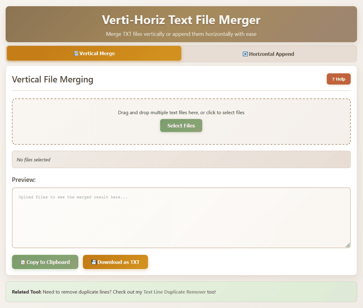 Verti-Horiz Text File Merger