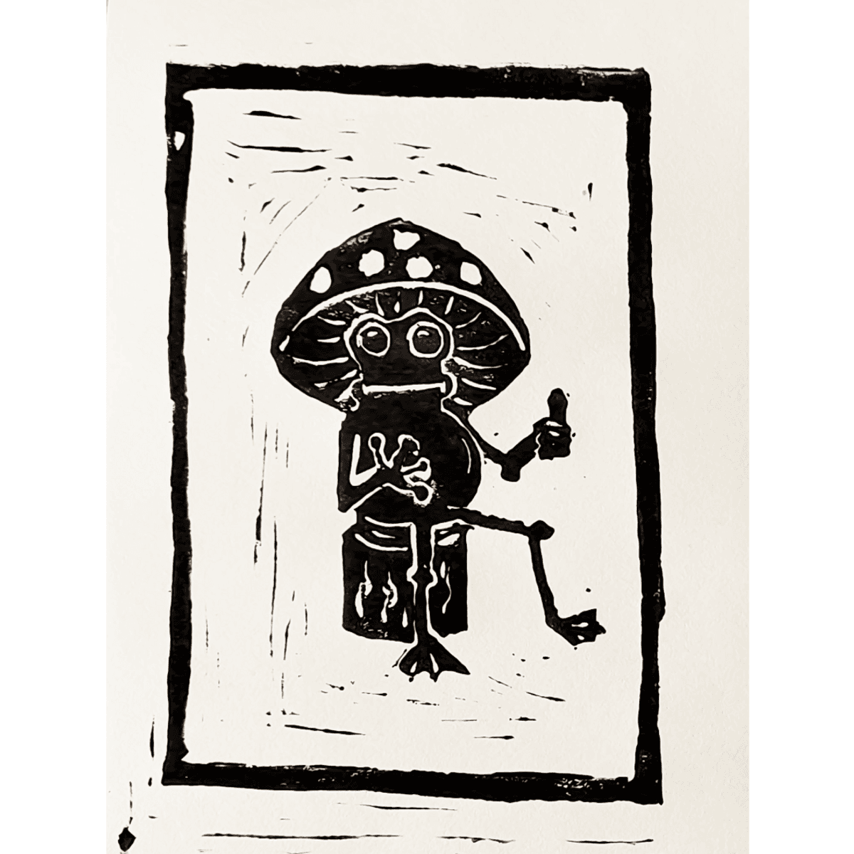 Linoldruck „Frog on the Log“