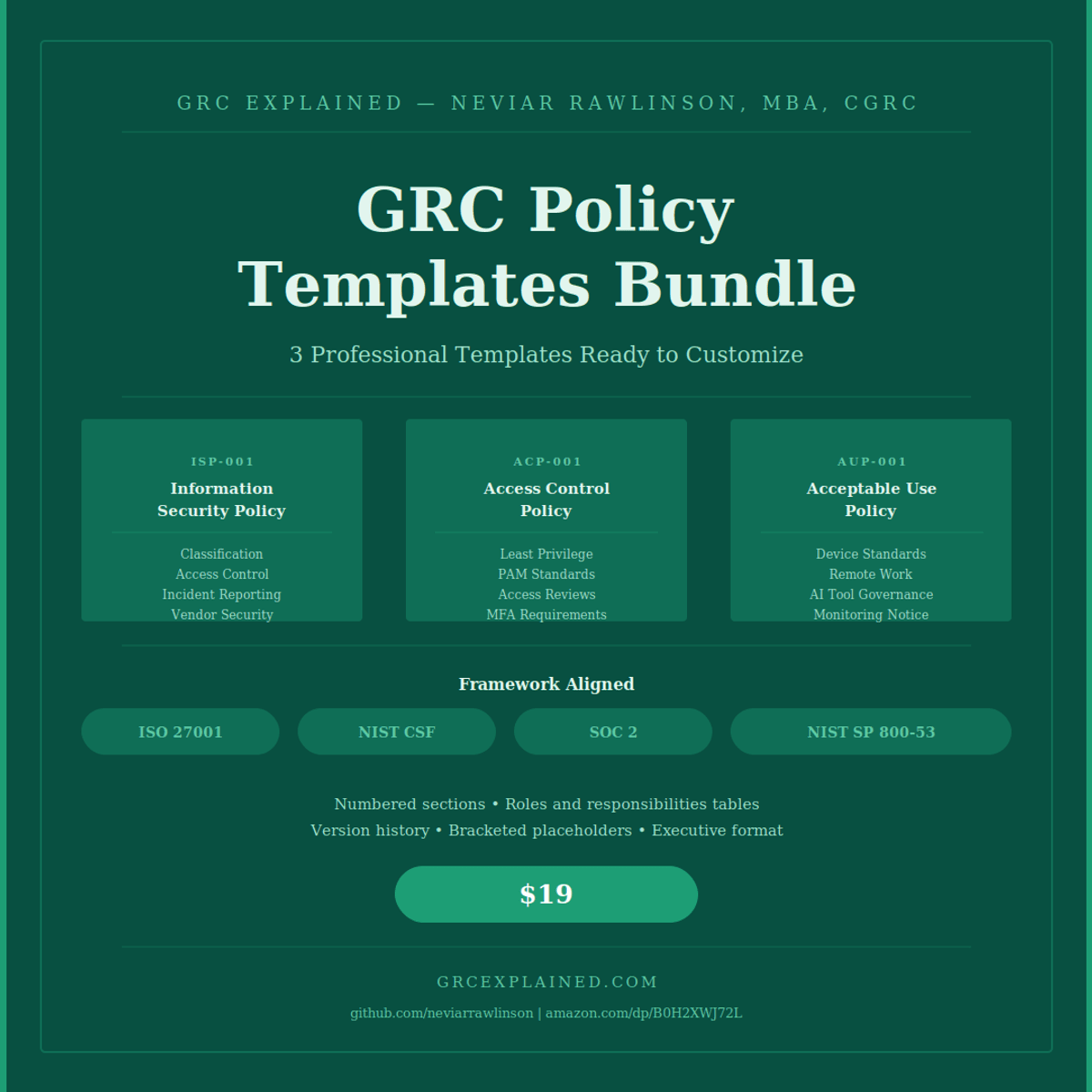 GRC Policy Templates Bundle — 3 Professional Templates Ready to Customize