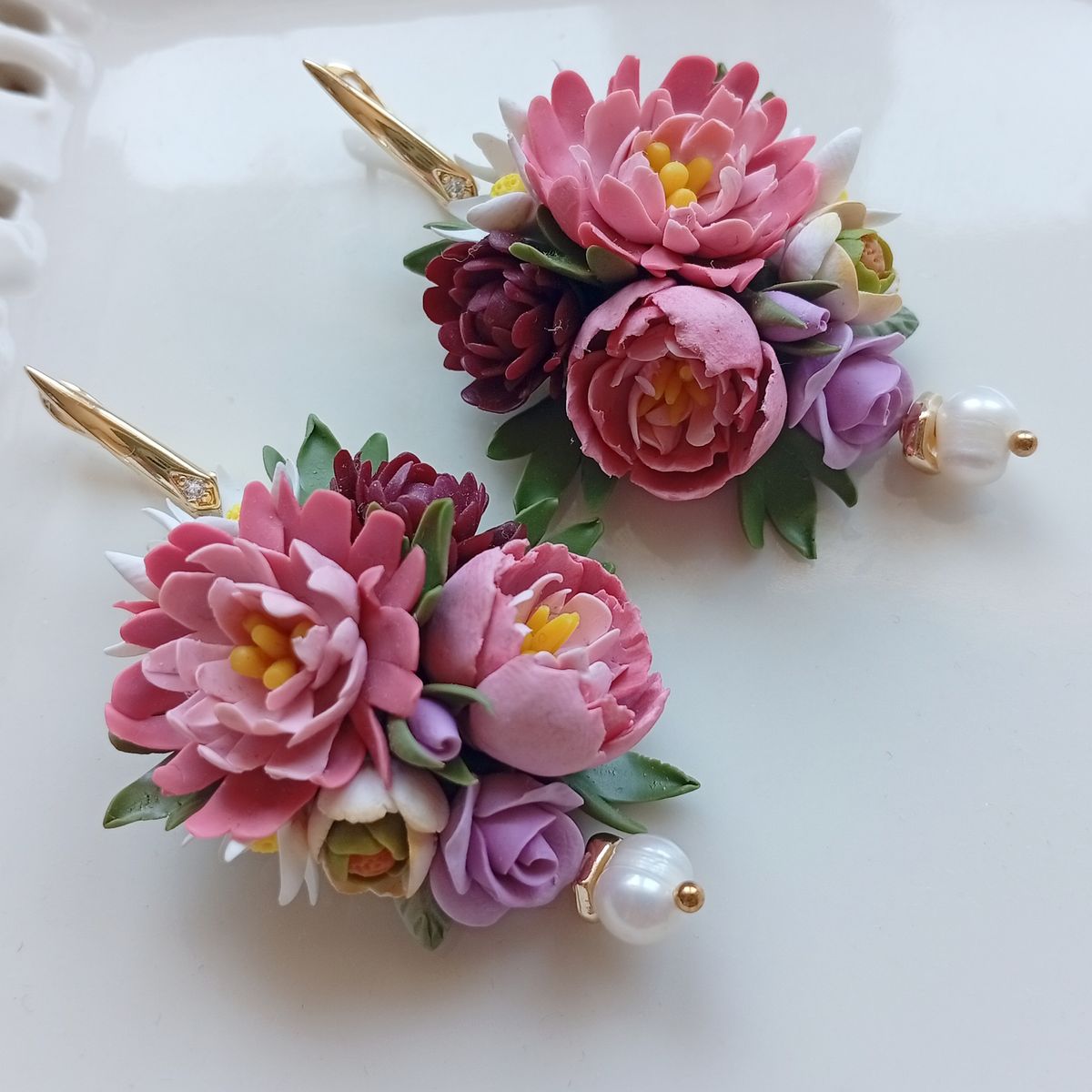 Floral Earrings – Hand-Sculpted Peony Bouquet