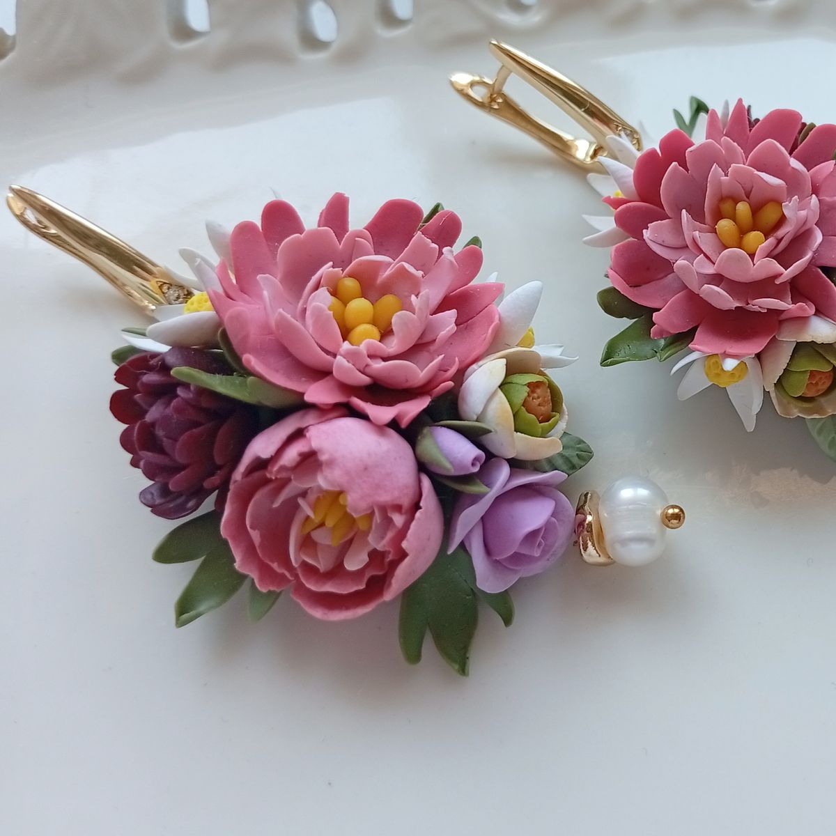 Floral Earrings – Hand-Sculpted Peony Bouquet