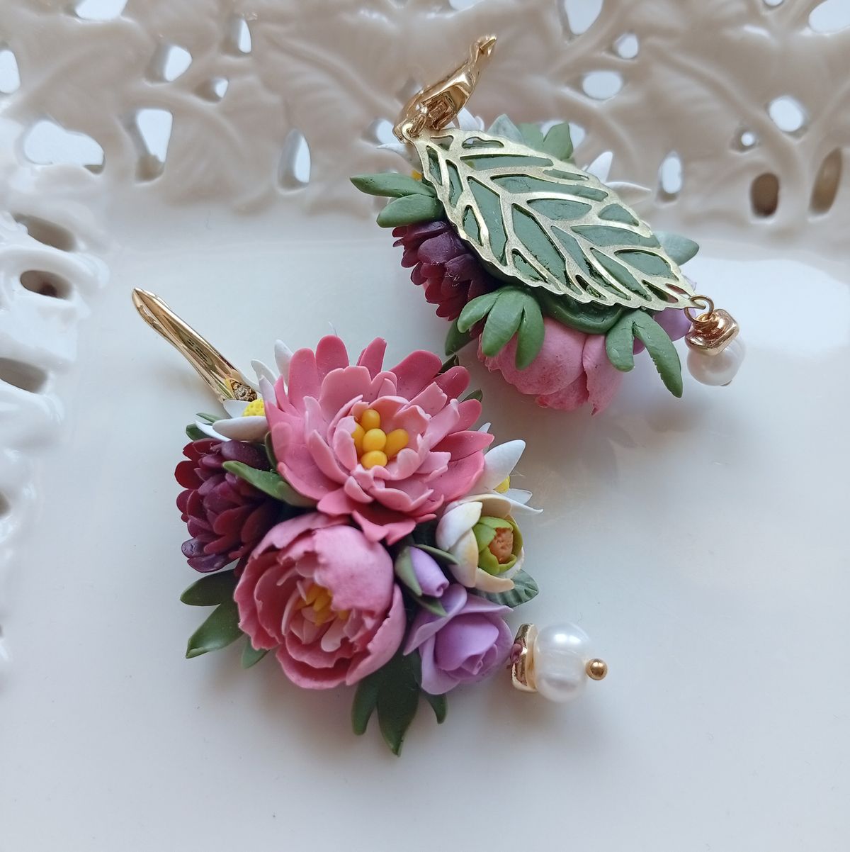 Floral Earrings – Hand-Sculpted Peony Bouquet