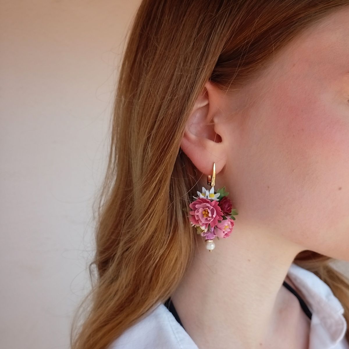 Floral Earrings – Hand-Sculpted Peony Bouquet