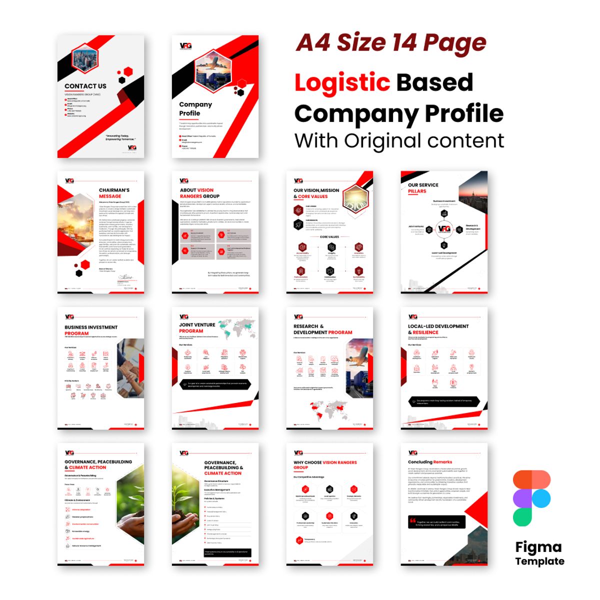 15 Pages Logistic Company Profile | Figma A4 Size with Original Content | VGR