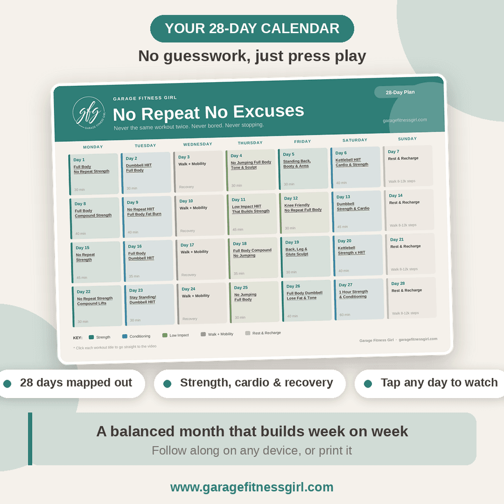 Shop 3 Garage Fitness Girl No Repeat No Excuses: sample workout card