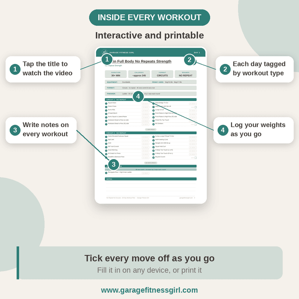 Shop 2 Garage Fitness Girl No Repeat No Excuses: inside the plan