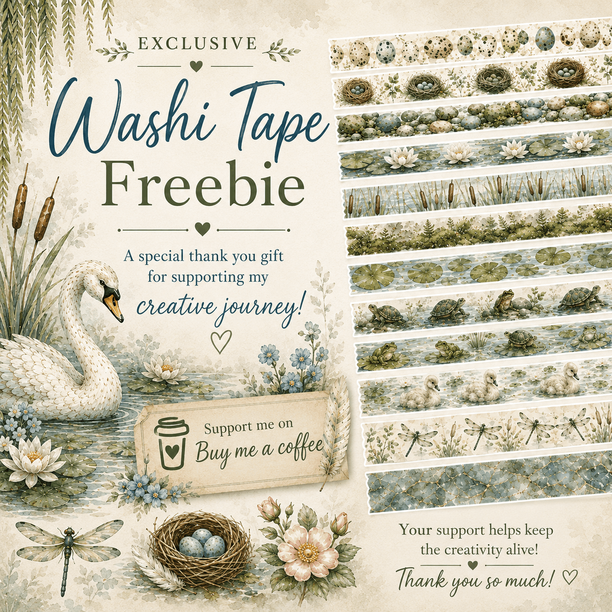 FREE Still Waters Washi Tape | 12 Printable Nature-Inspired Washi Strips