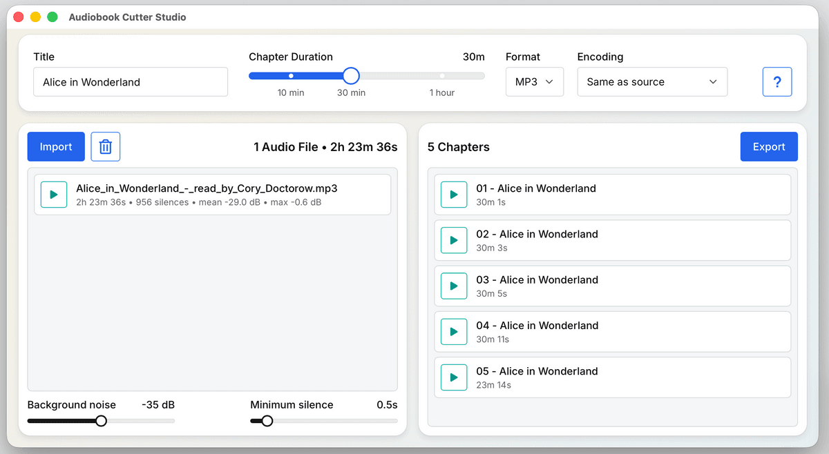 Audiobook Cutter Studio (macOS, multi-language)