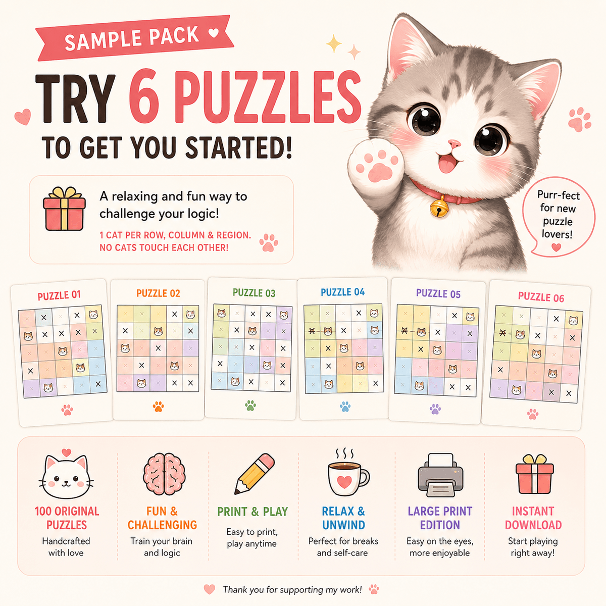 6 Printable Cat Logic Puzzles — Free Sample
