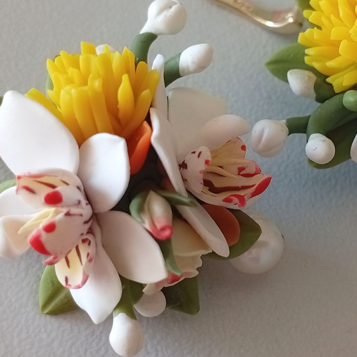 White Orchid Earrings – Handmade Polymer Clay Floral Earrings
