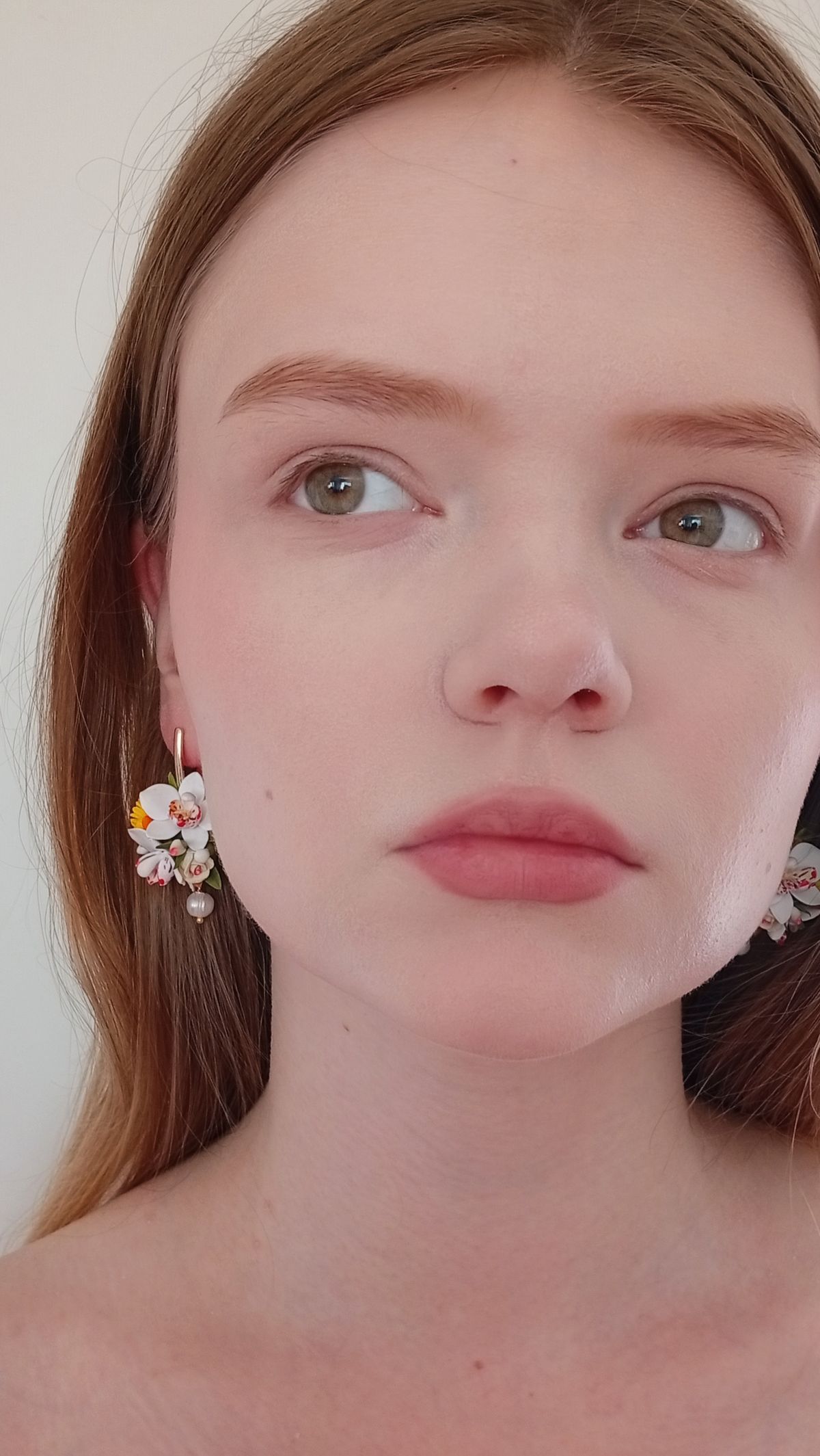 White Orchid Earrings – Handmade Polymer Clay Floral Earrings