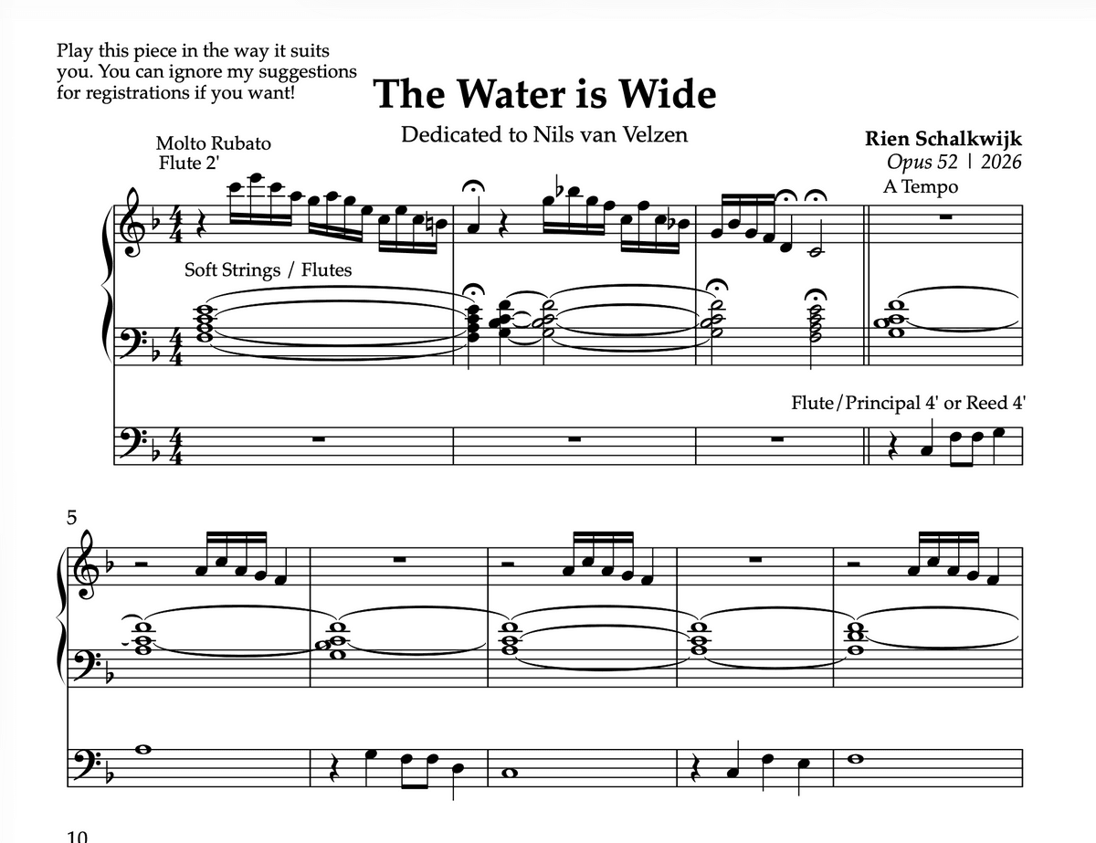 The Water is Wide | A New Organ Meditation | Rien Schalkwijk Op. 52