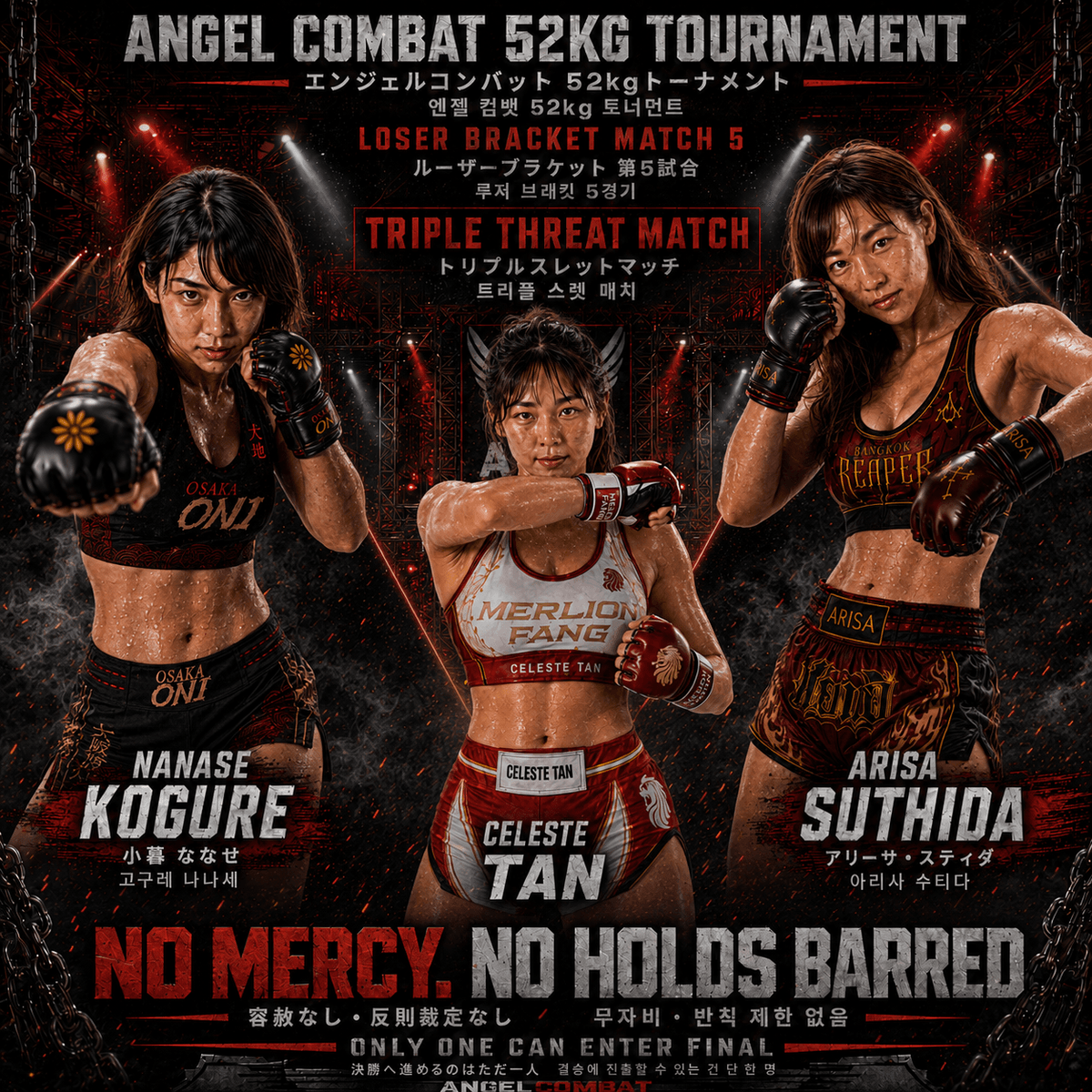 Nanase Kogure vs Celeste Tan vs Arisa Suthida Triple Threat Match (7min 11 sec) Angel Combat 52kg Tournament Loser Bracket Match 5