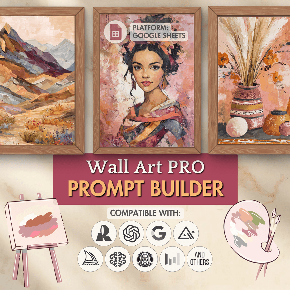 Wall Art Prompt Builder for Midjourney, ChatGPT Image, Nano Banana, Flux, Ideogram, Recraft, Leonardo, Seedream and other text-to-image AI