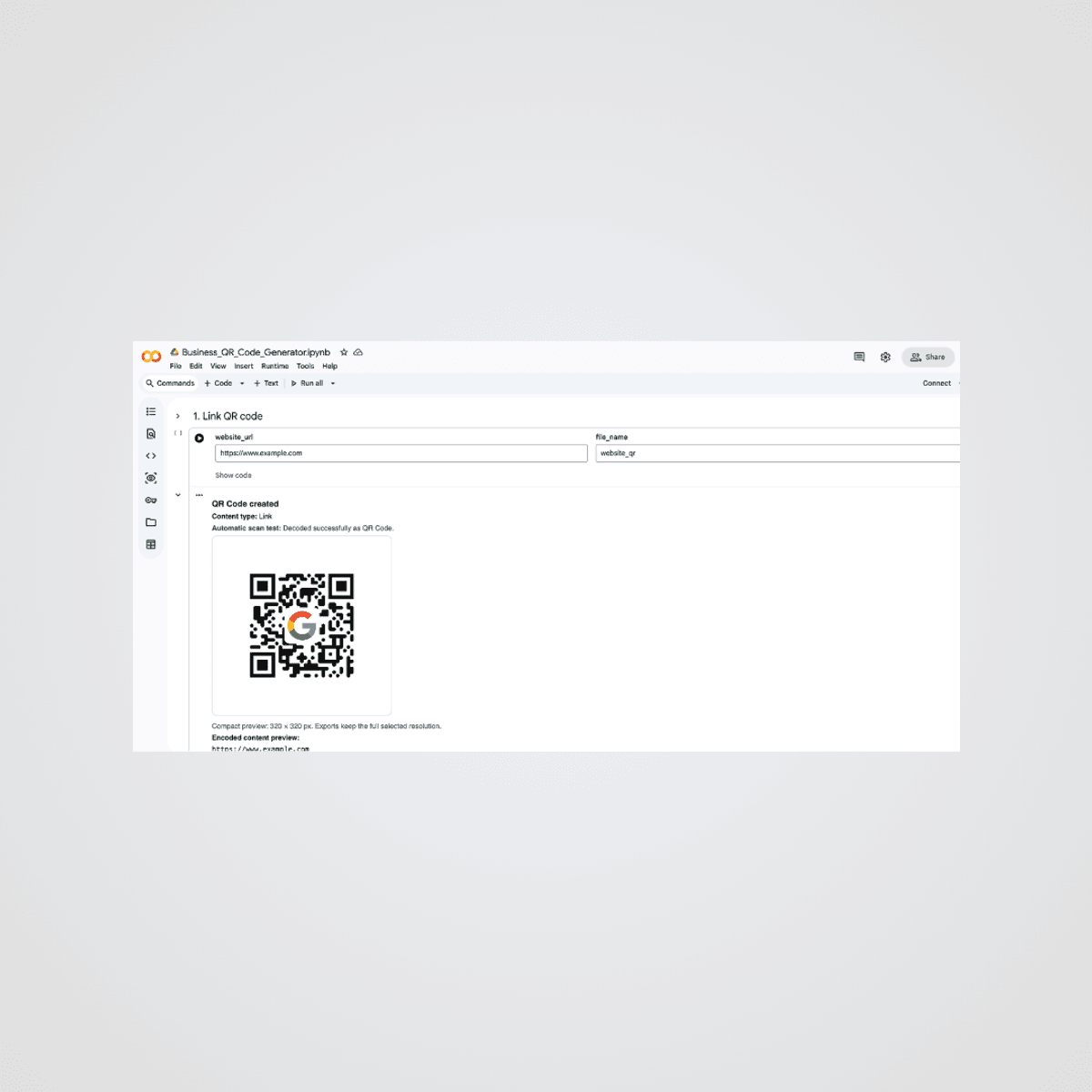 Business QR Code Creator for Google Colab