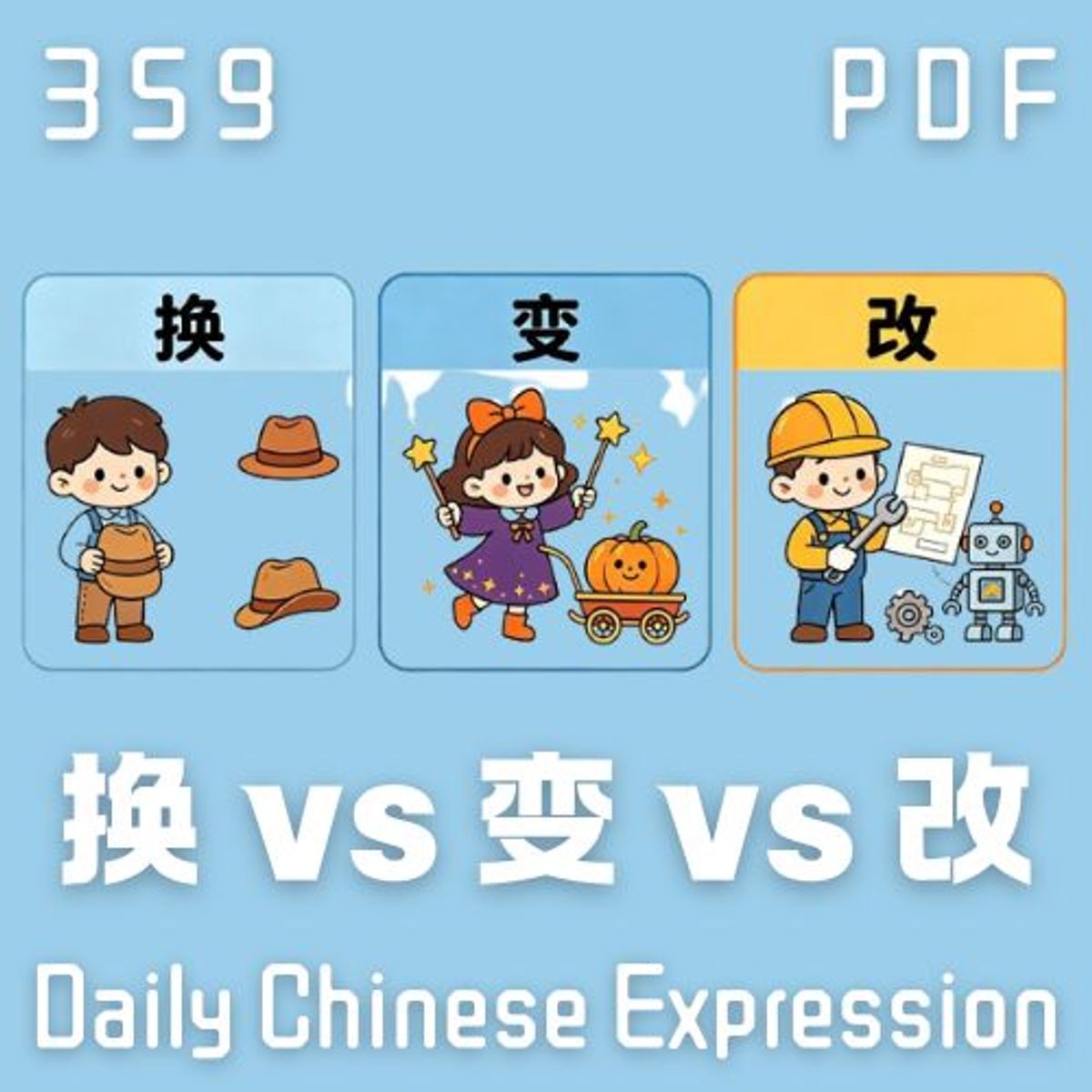 【PDF】Daily Chinese Expression 359「 换 vs 变 vs 改」 Chinese podcast -Speak Chinese with Da Peng #汉语俗语和习惯用语