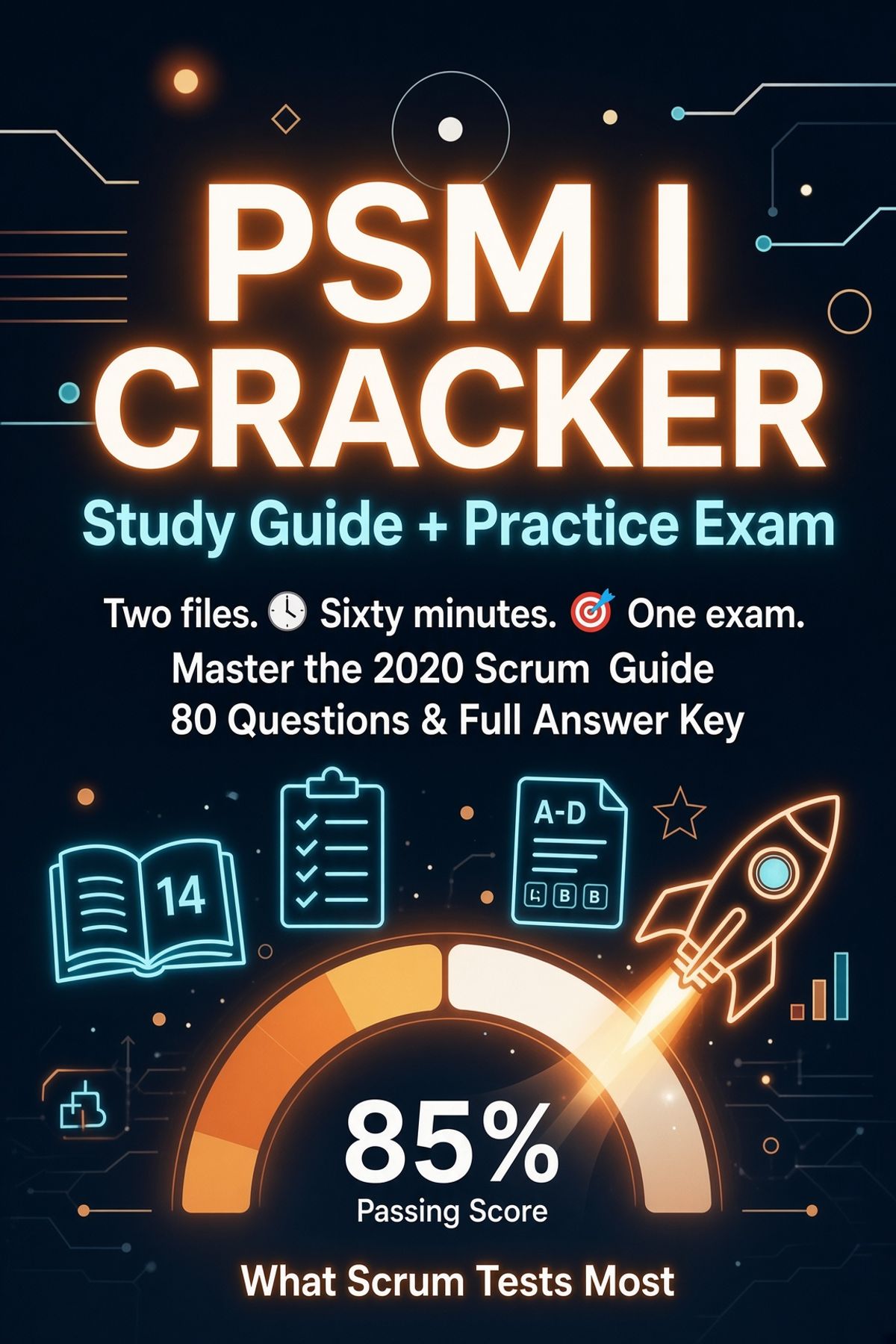 PSM I Exam Cracker: 14-Page Study Guide, 80-Question Practice Exam & Annotated Answer Key