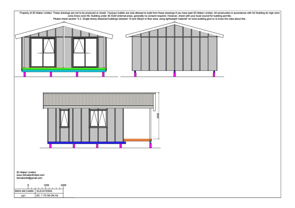 Full Construction Plan Package | 6.0m x 5.4m Open Plan Cabin (Plywood & Batten) – with 2m front verandah