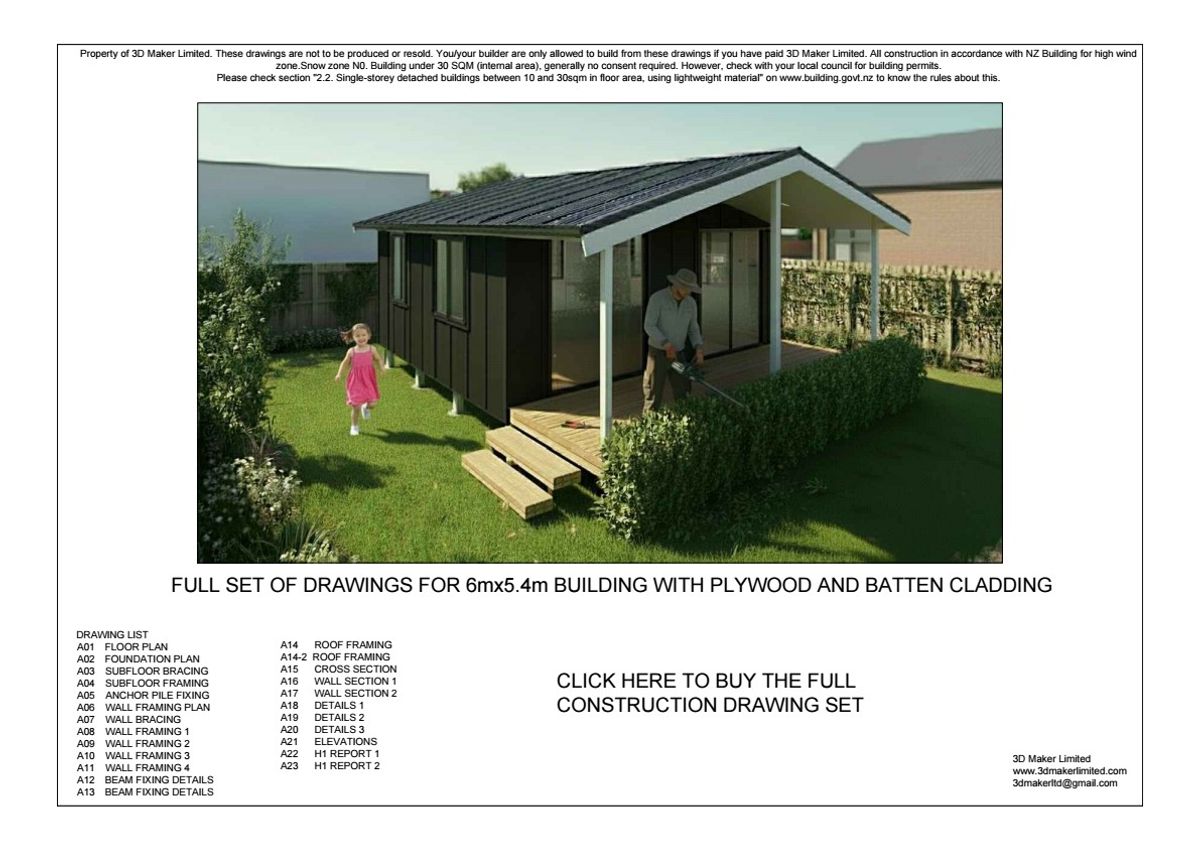FREE Concept Plan | 6.0m x 5.4m Open Plan Cabin (Plywood & Batten) – with 2m front verandah - Copy