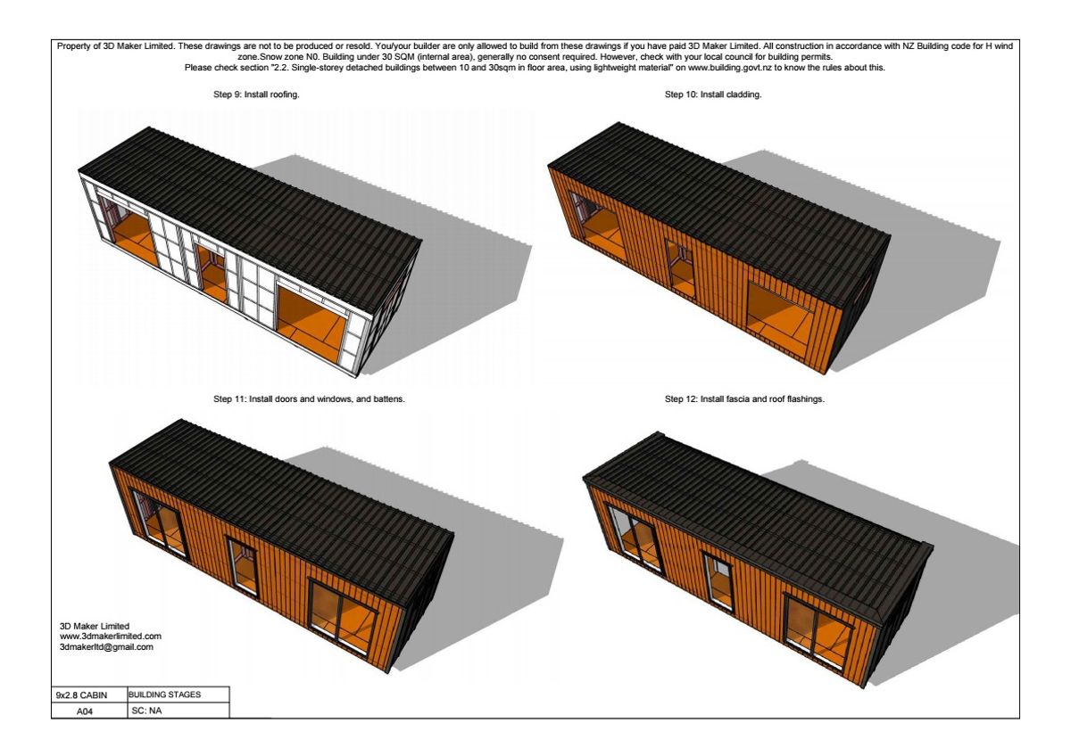 Full Construction Plan Package | 9.0m x 2.8m Cabin (Plywood & Batten)