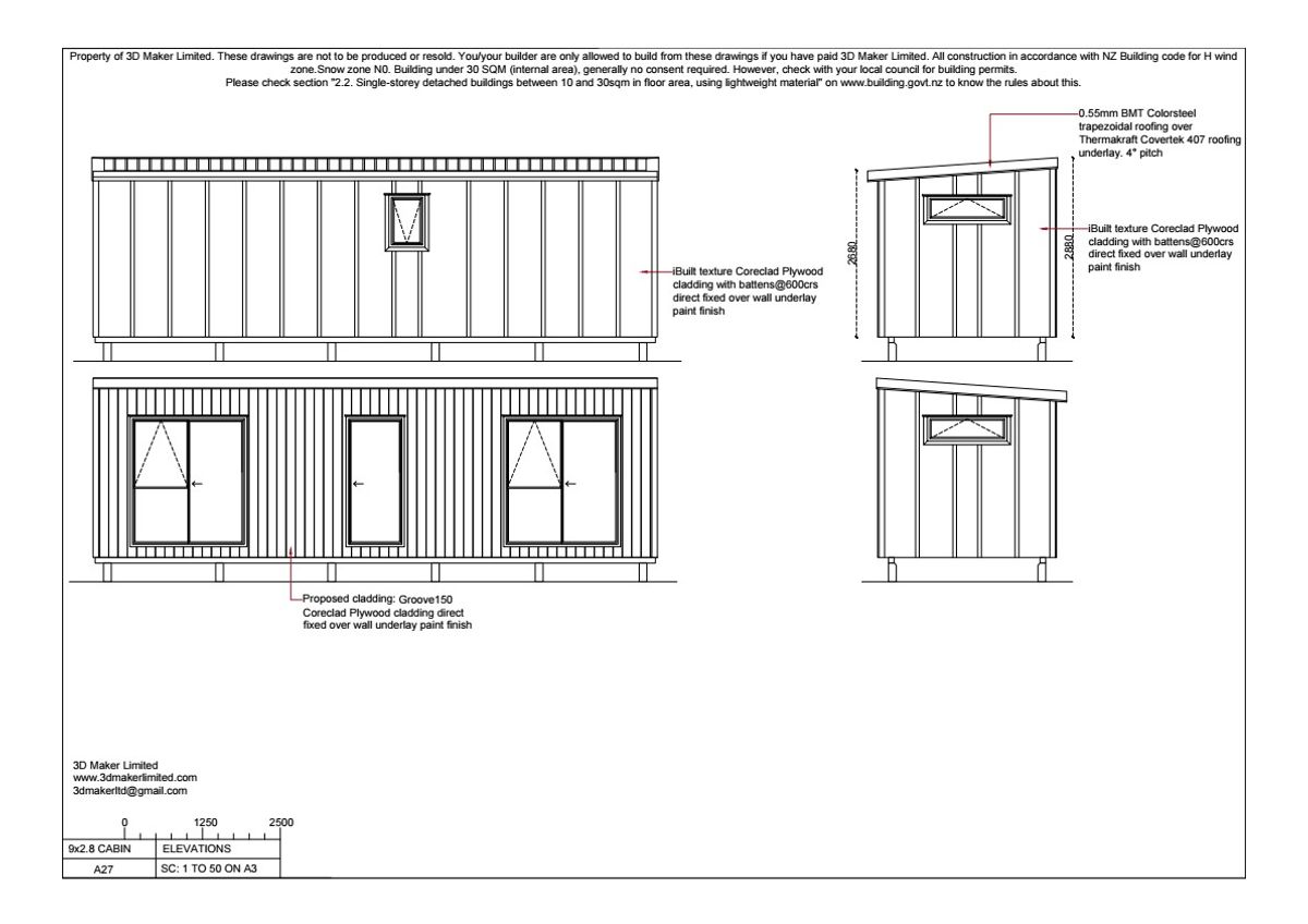 FREE Concept Plan | 9.0m x 2.8m Cabin (Plywood & Batten)