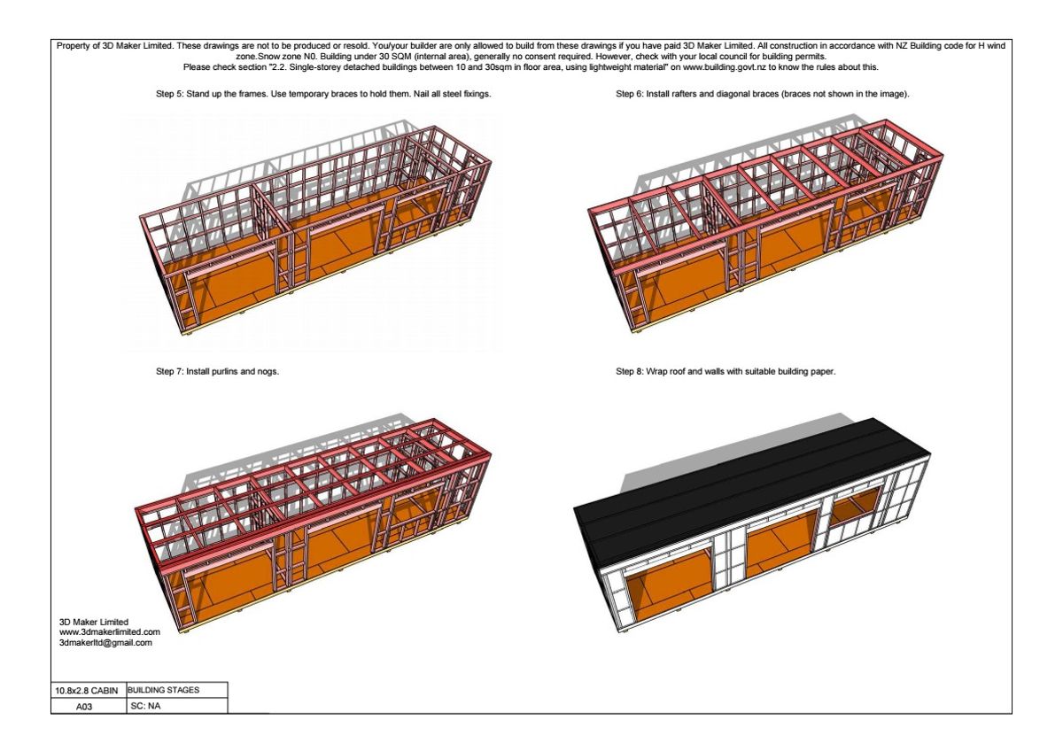Full Construction Plan Package | 10.8m x 2.8m Cabin (Plywood & Batten)