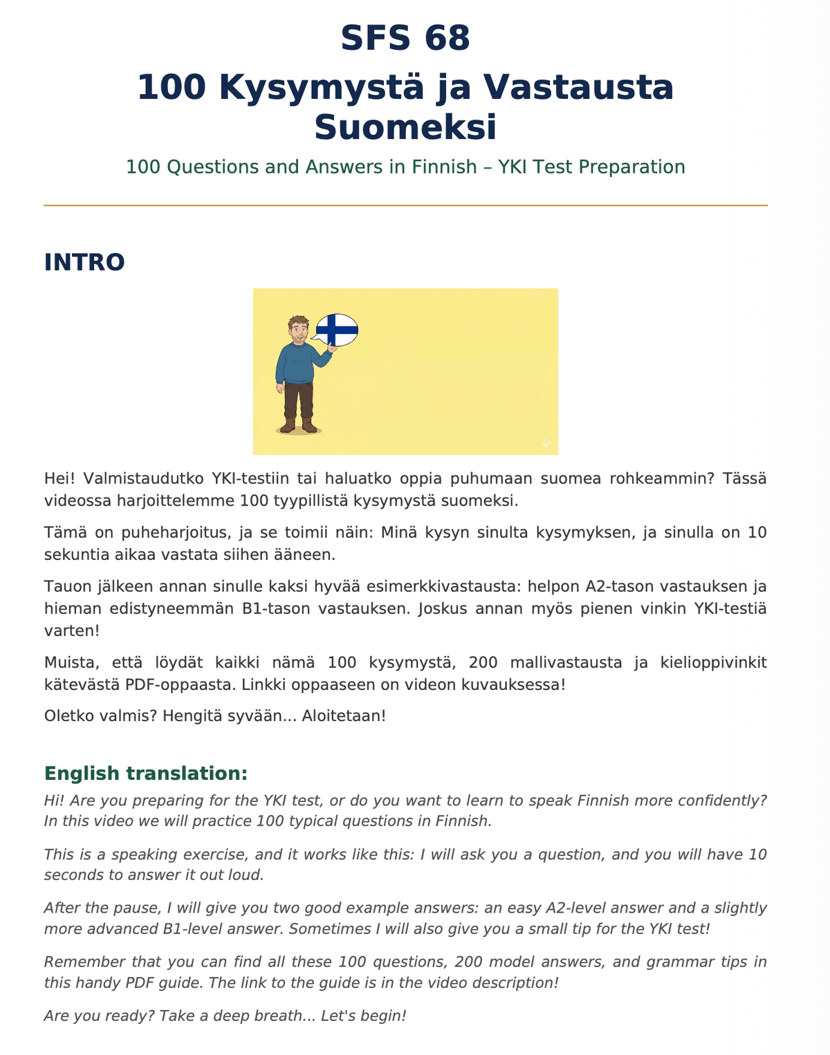 100 Finnish Questions & Answers: Speaking Practice & YKI Prep Guide (PDF)