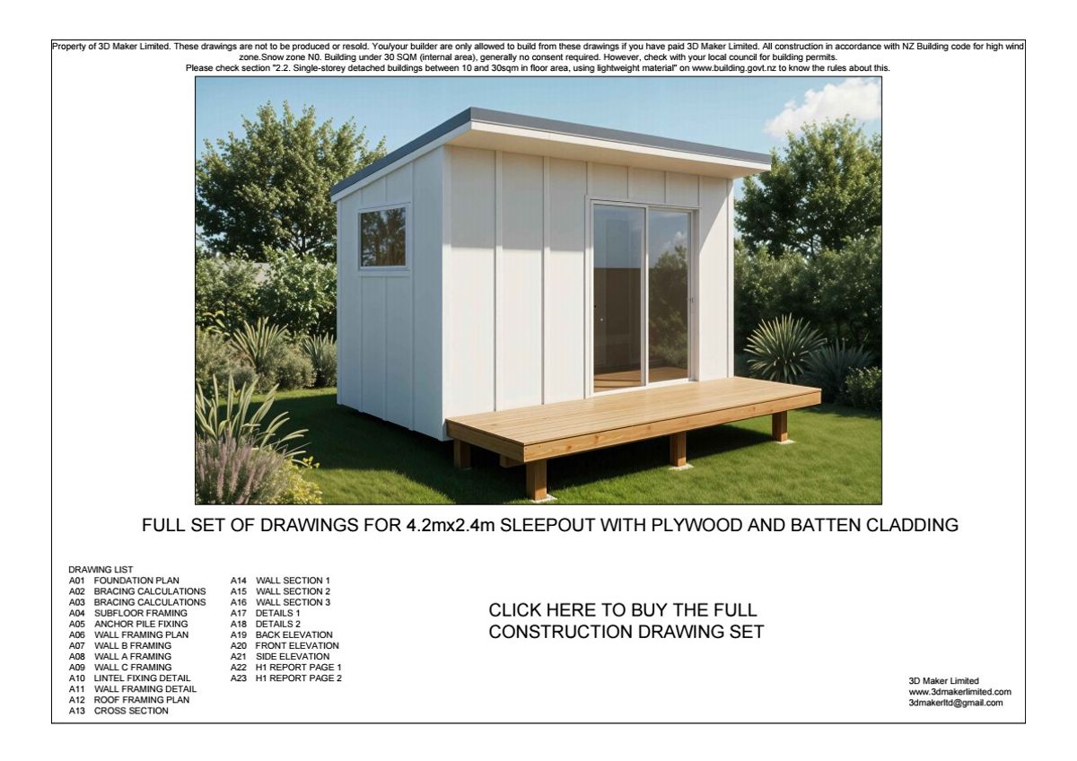 Full Construction Plan Package | 4.2m x 2.4m Plywood & Batten Cladding