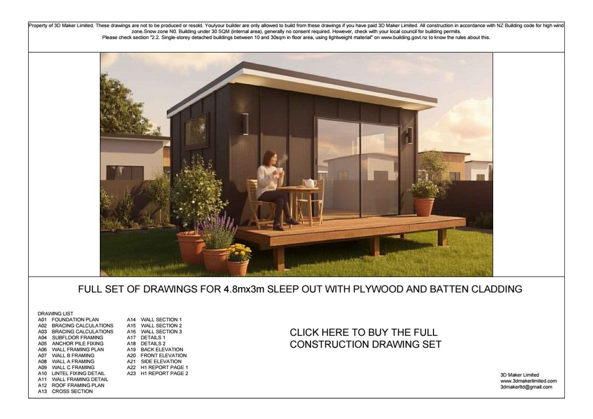 Full Construction Plan Package | 4.8m x 3.0m Plywood & Batten Cladding