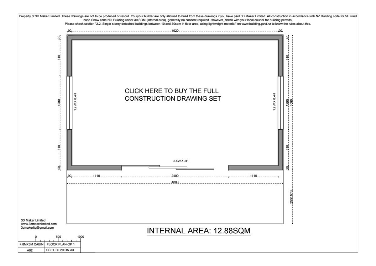 Full Construction Plan Package | 4.8m x 3.0m Weatherboard Cladding