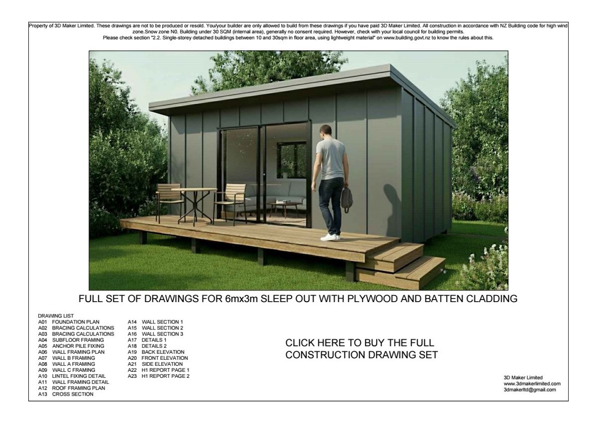 Full Construction Plan Package | 6m x 3m Plywood & Batten Cladding