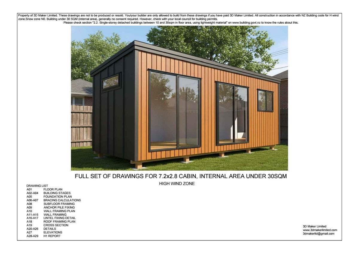 Full Construction Plan Package | 7.2x2.8m Plywood & Batten Cladding