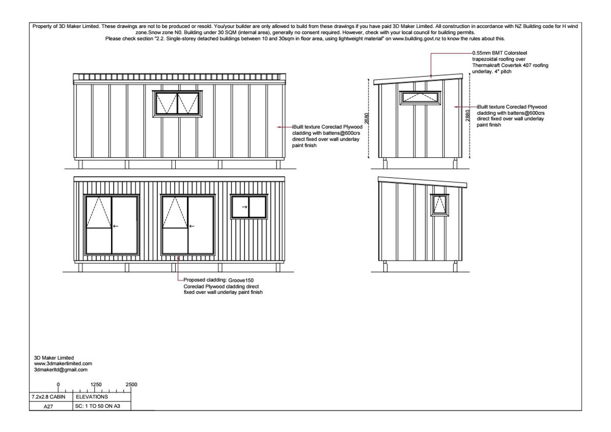 Full Construction Plan Package | 7.2x2.8m Plywood & Batten Cladding