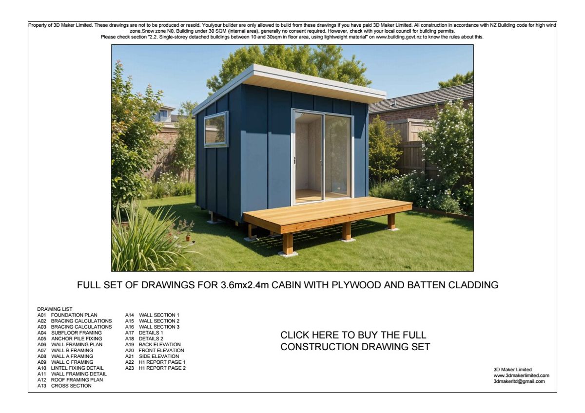 Full Construction Plan Package | 3.6x2.4m Plywood & Batten Cladding