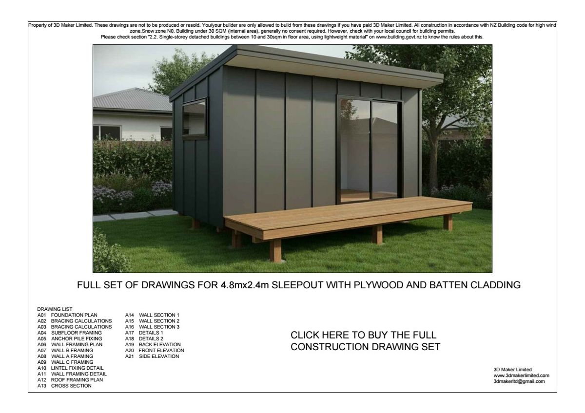 Full Construction Plan Package | 4.8x2.4m Plywood & Batten Cladding