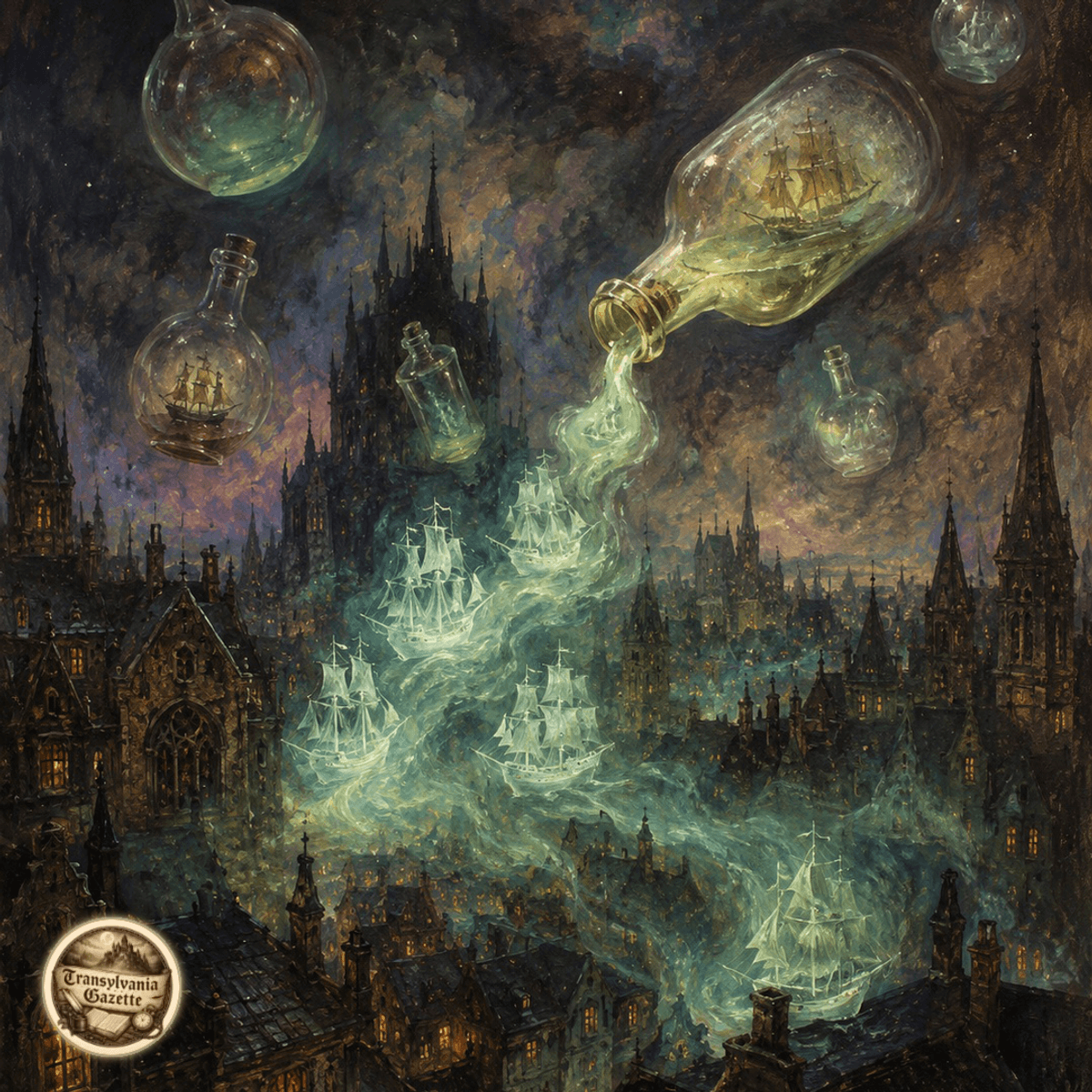 Ghostly Ships Over Gothic City