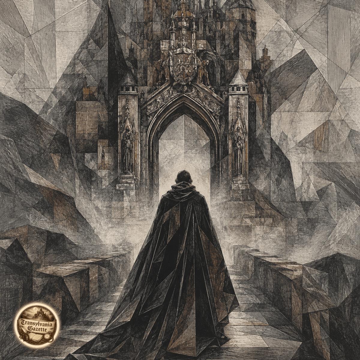 Cloaked Wanderer at the Gothic Gate