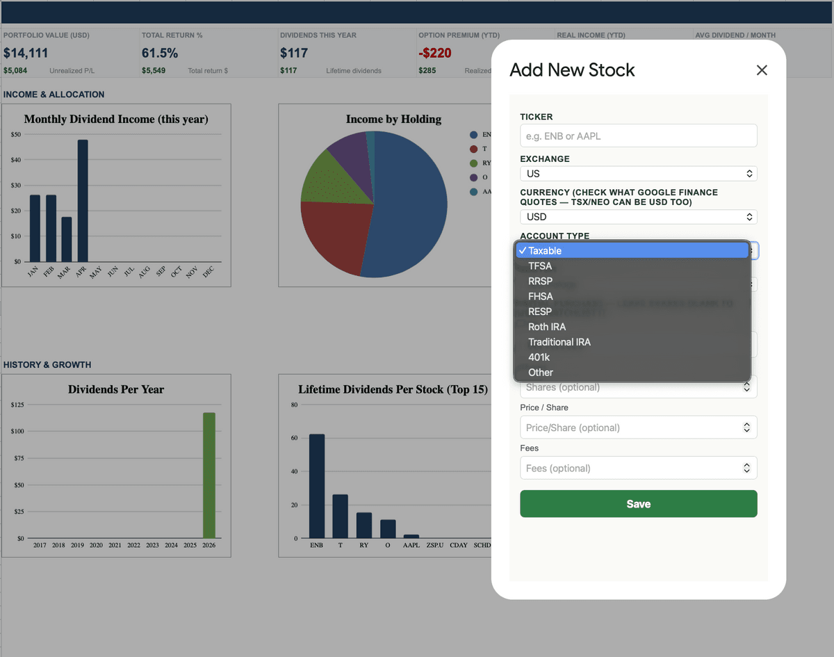 Slow Income Lab — Dividend & Options Income Tracker