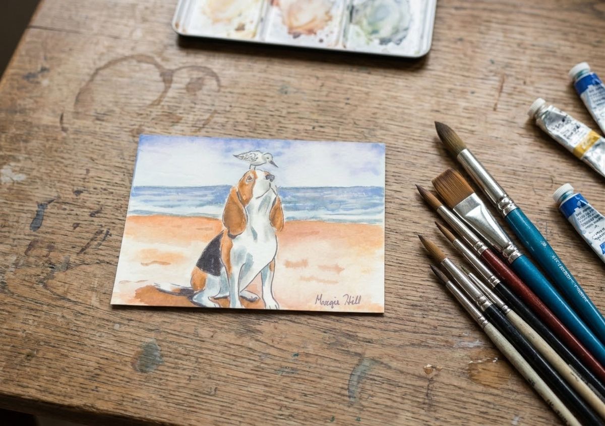 Beach Beagle mini with Sanderling