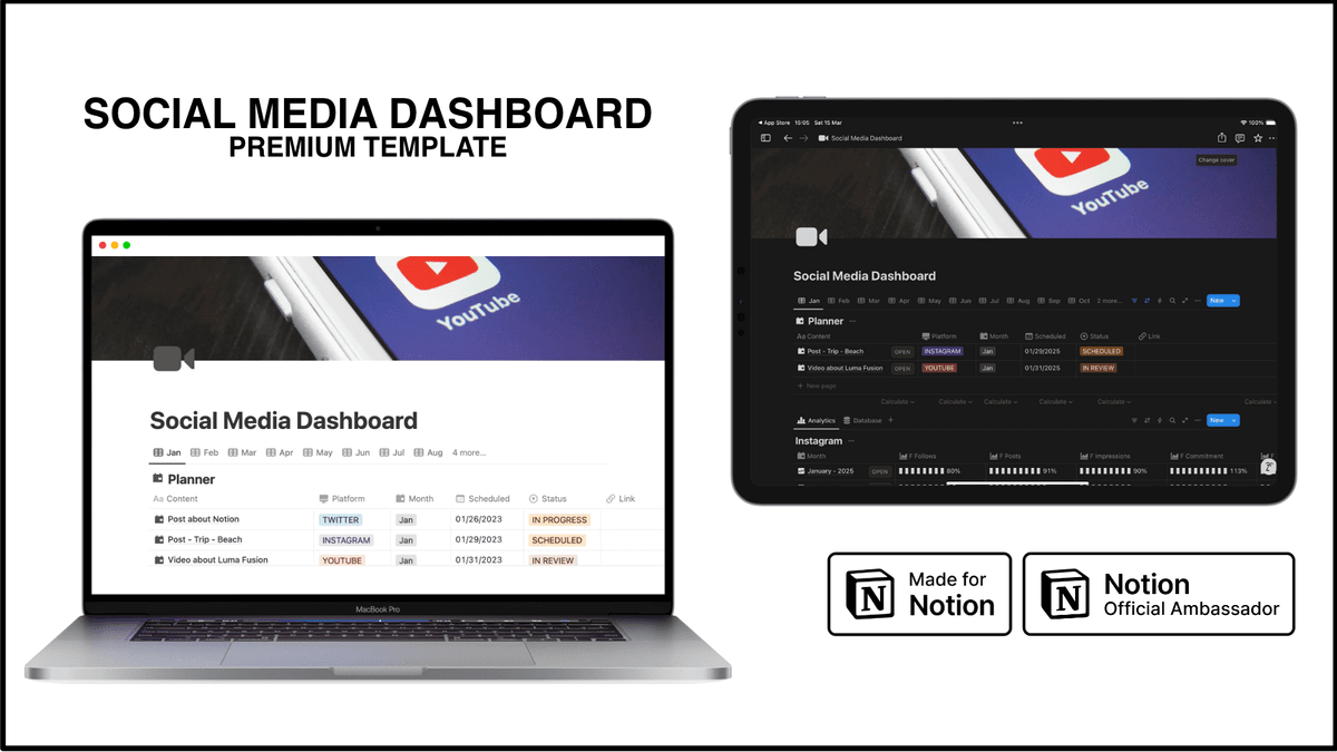 Notion Template - Social Media Dashboard