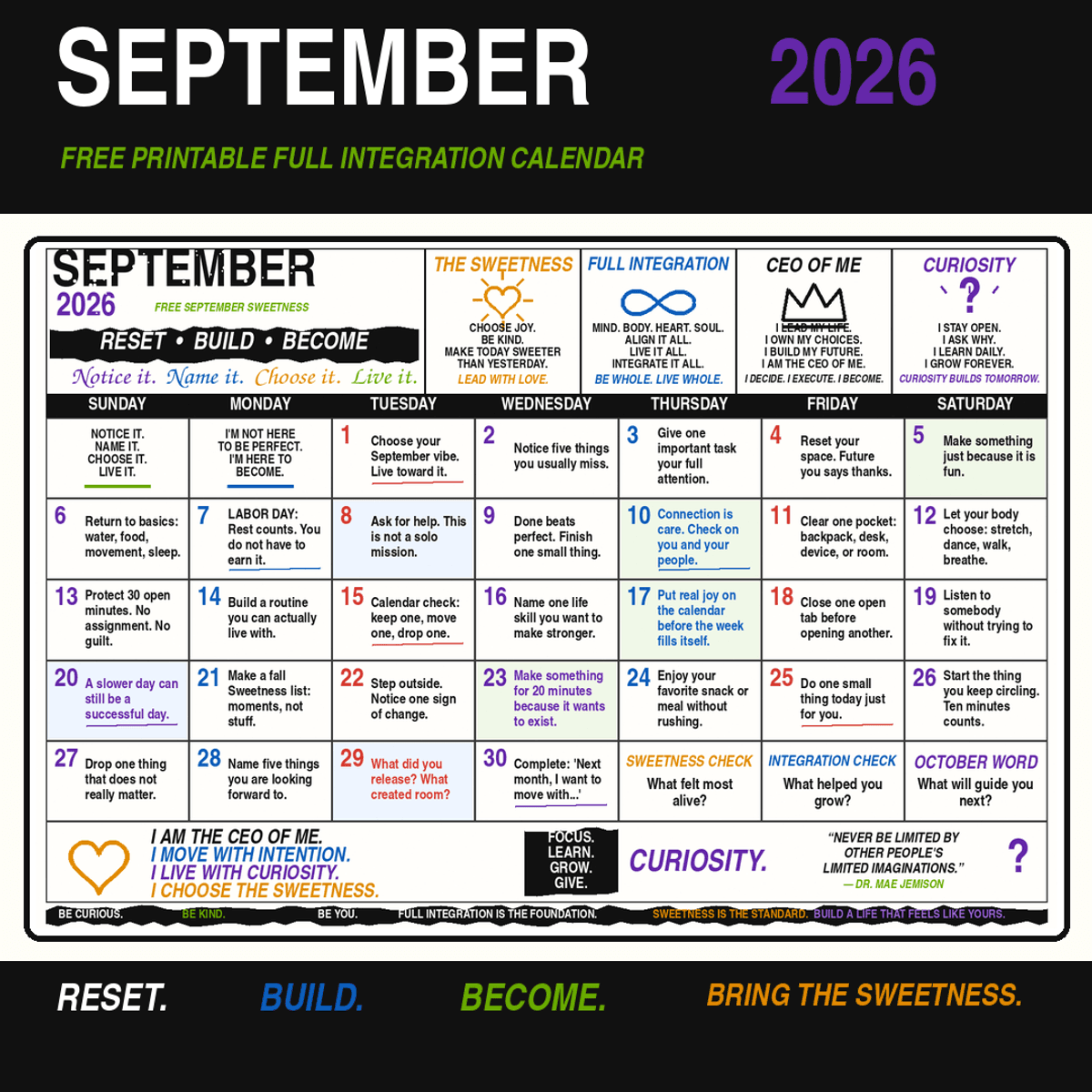 September Sweetness | Free Full Integration Calendar