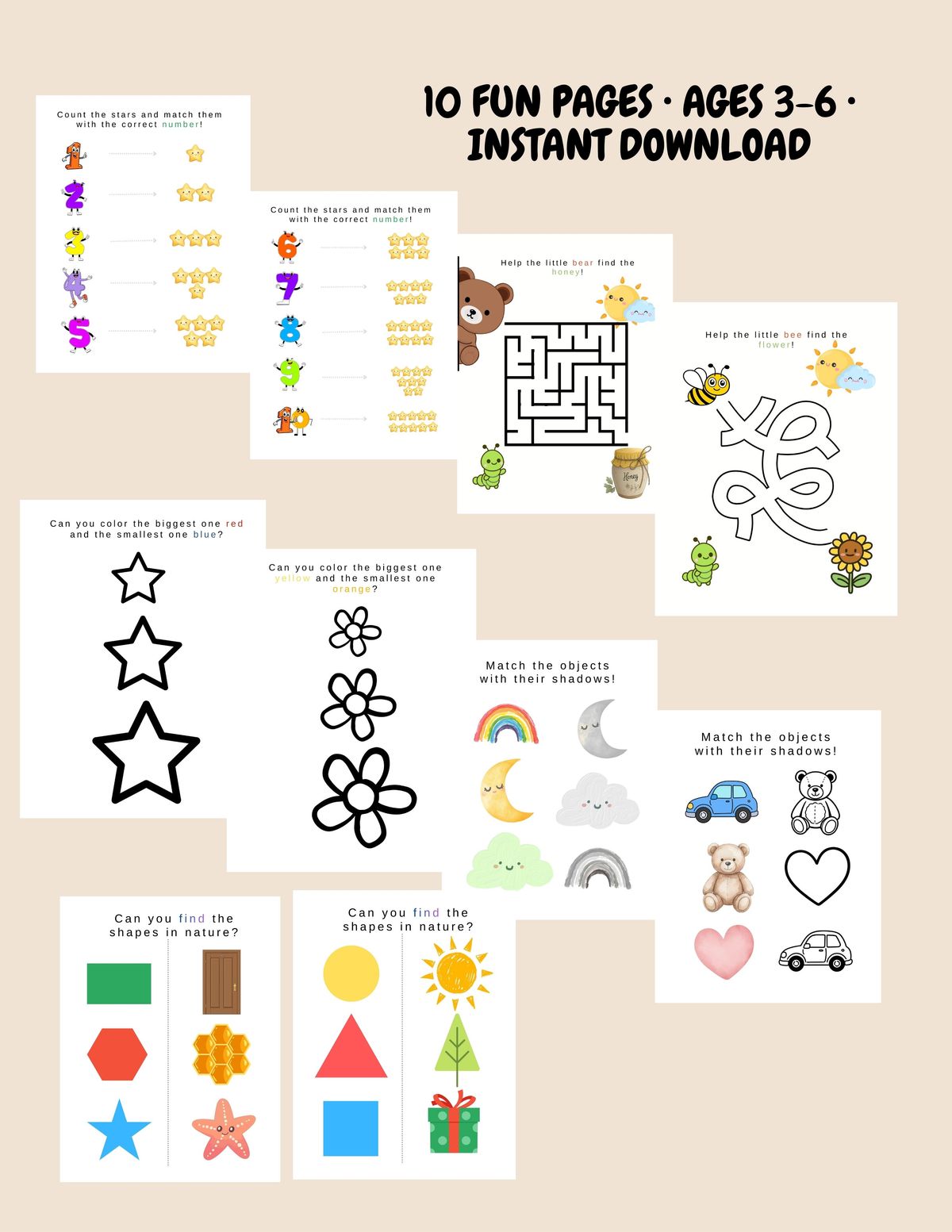 Montessori Learning Activity Book Printable, Kindergarten Preschool Worksheets, Kids Activity PDF Ages 3-6, Instant Download