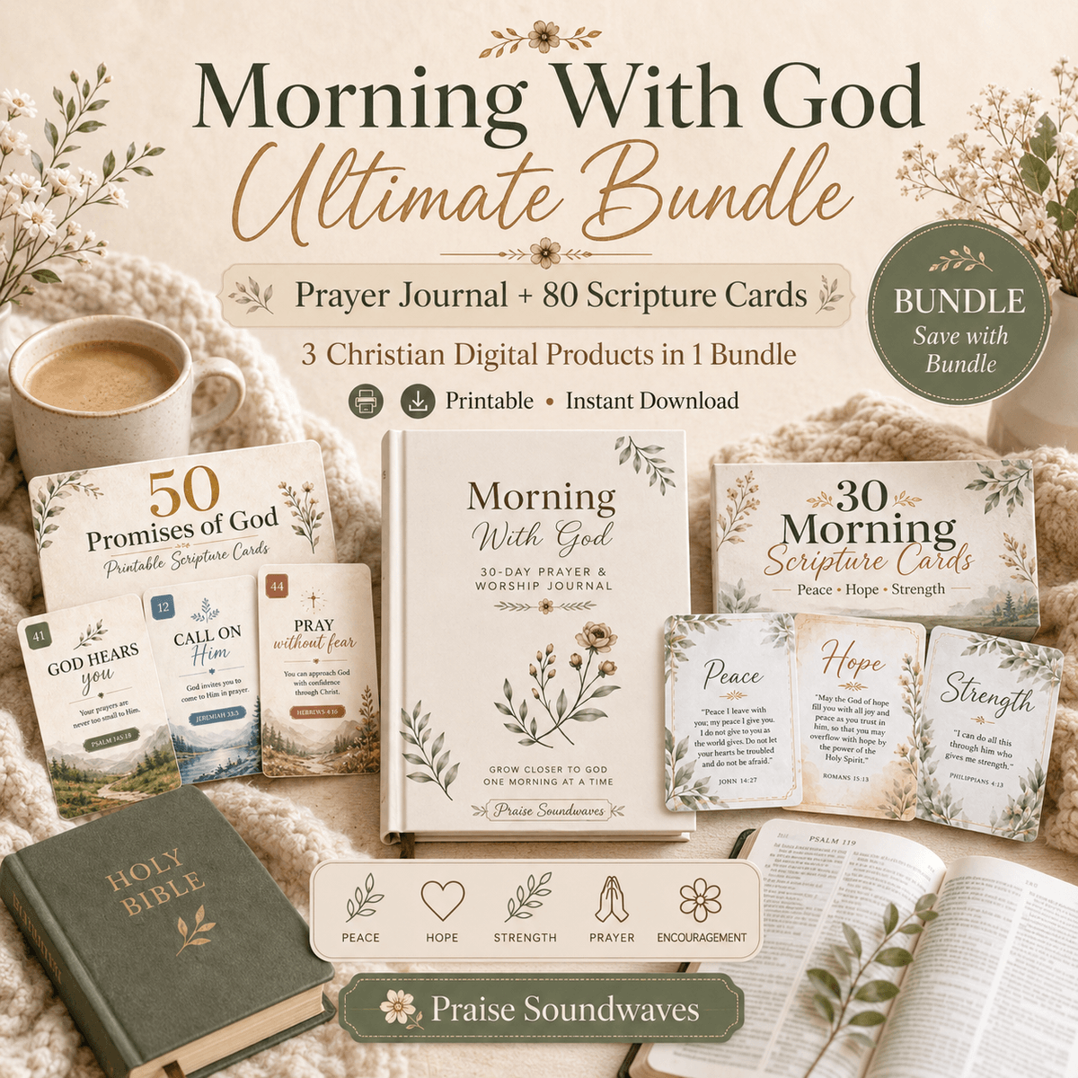Morning With God Ultimate Bundle | Journal + 80 Scripture Cards