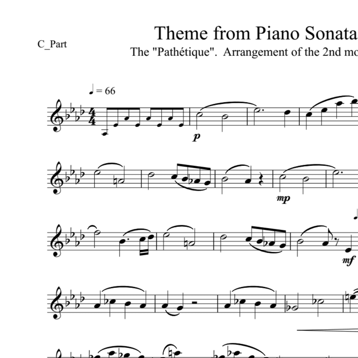 BT0021 Beethoven Theme from Piano Sonata 8 Backing Track and Sheet Music