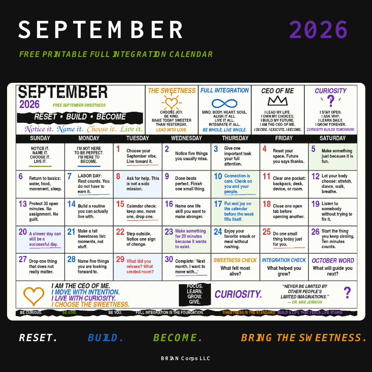September Sweetness | Free Full Integration Calendar