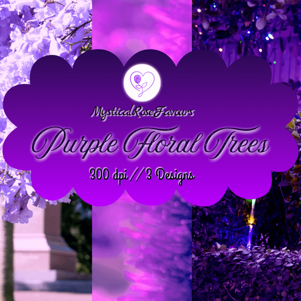 Purple Floral Tree Photography Papers: Romantic Kiwi Themed JPG Digital Download Crafting Stationery