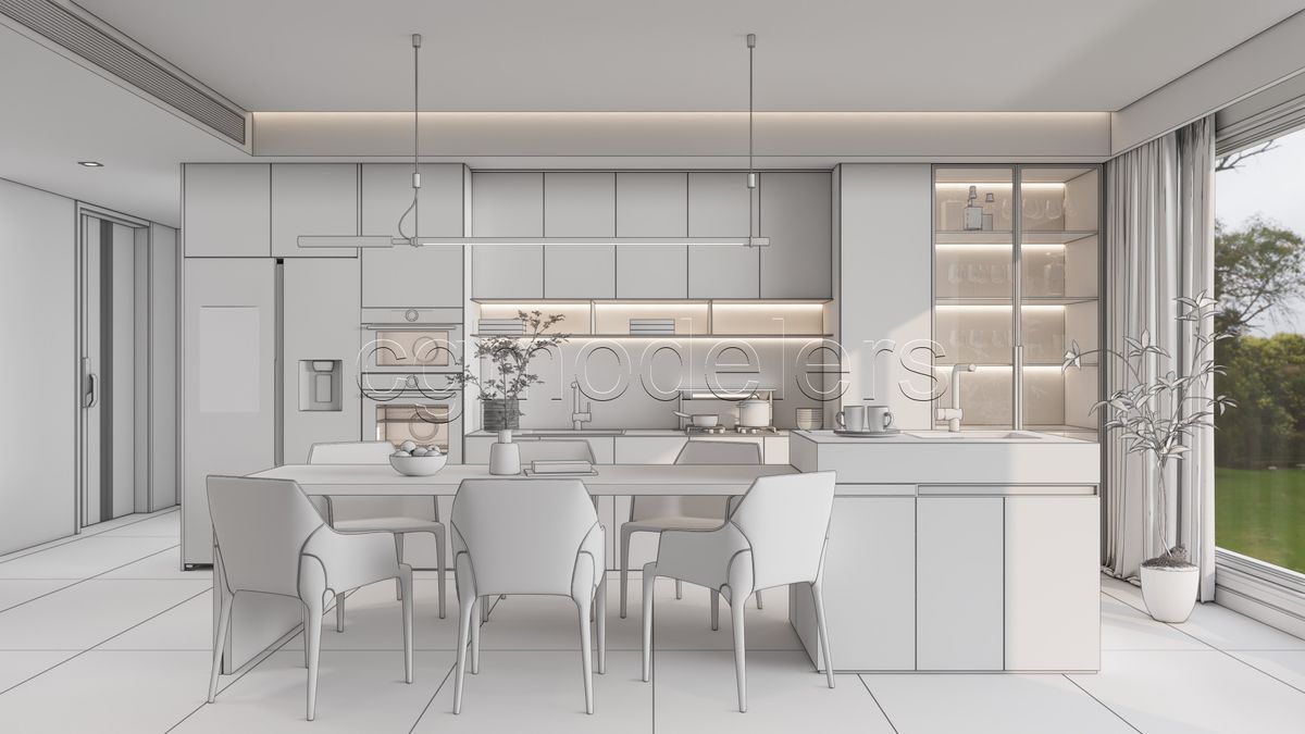 SketchUp Kitchen model 5 – Enscape render Ready | Full Lighting + PBR