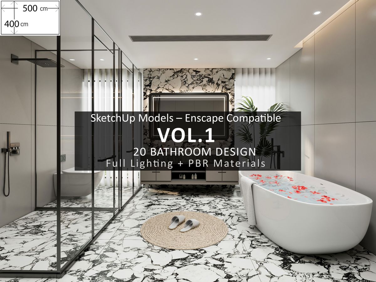 SketchUp Bathroom Models Bundle vol.1 | 20 Enscape-ready scene | Lights+PBR