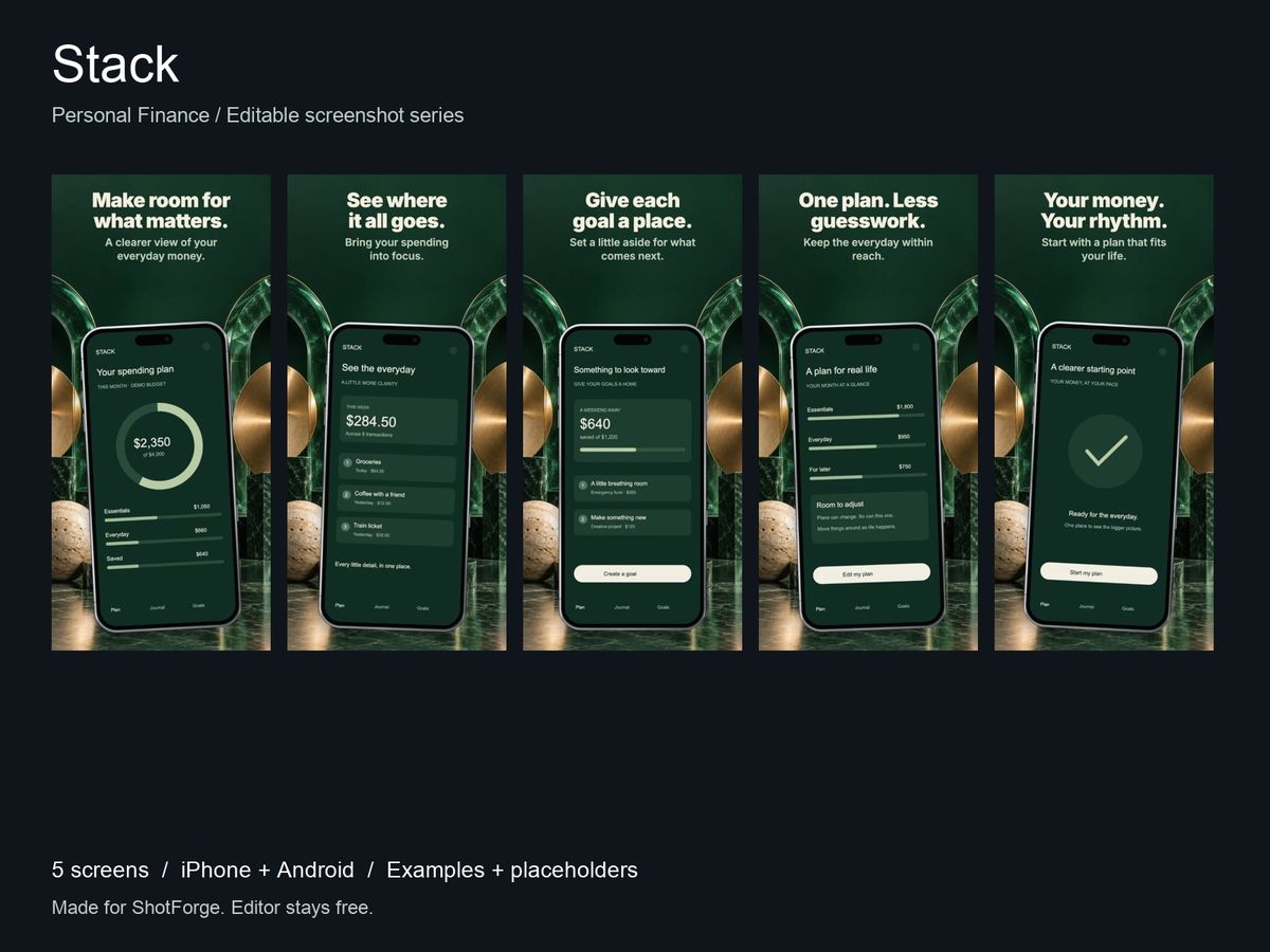 Stack — Personal Finance App Screenshot Templates