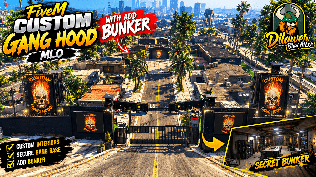 Fivem custom gang hood and Gang grove mlo gta 5 mansion